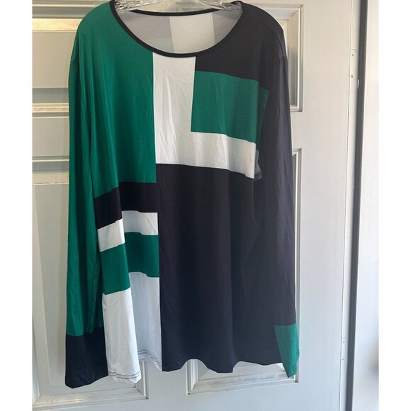 Color Block Long Sleeve Top Geometric Pattern  Fabric  Size 2XL - Picture 3 of 8